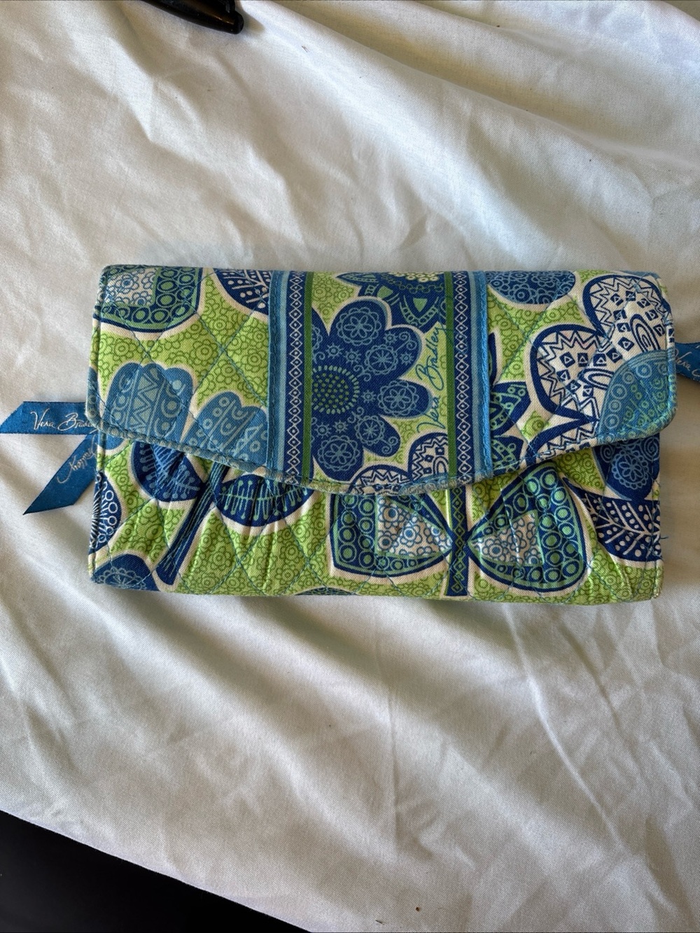 Vera Bradley Blue & Lime Green Quilted Foldover Clutch